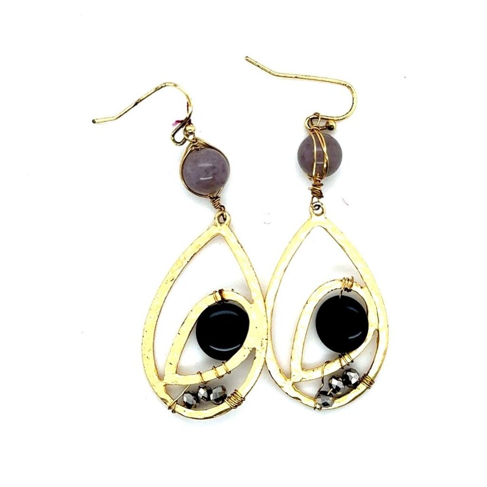 Black Stone Handmade Earrings‎